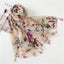 Pink Floral Print Silk and Cotton Linen Fringed Scarf Shawl