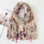 Pink Floral Print Silk and Cotton Linen Fringed Scarf Shawl