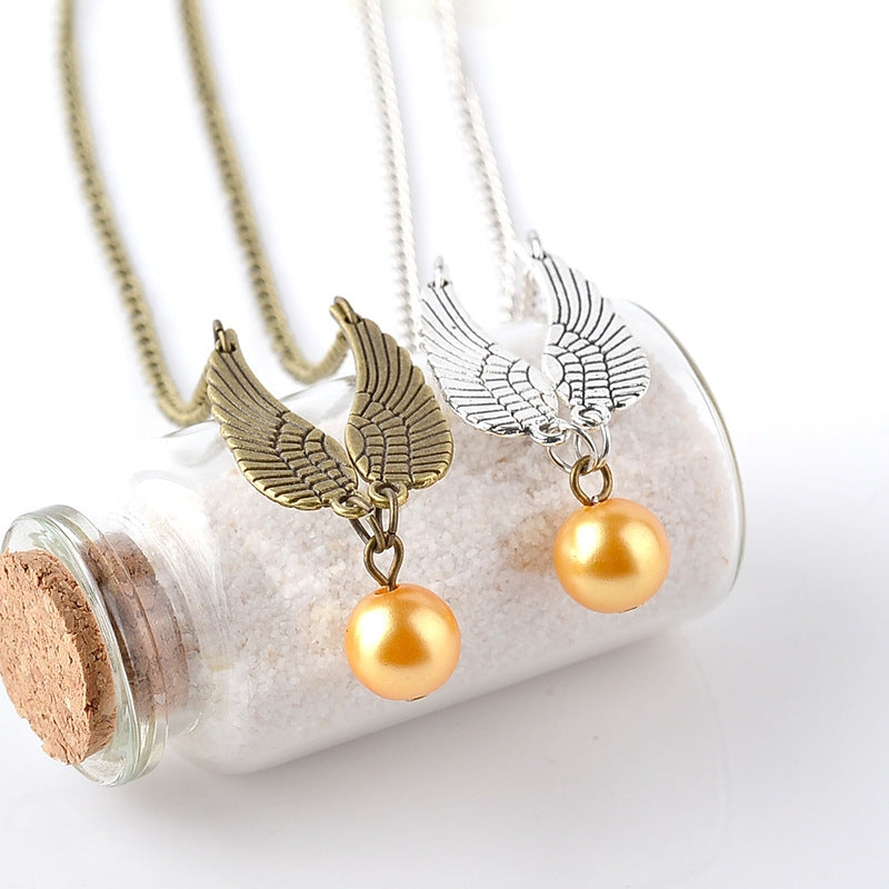 Gold Snitch Wing Pendant Necklace Unisex Clavicle Chain Fashion Jewelry