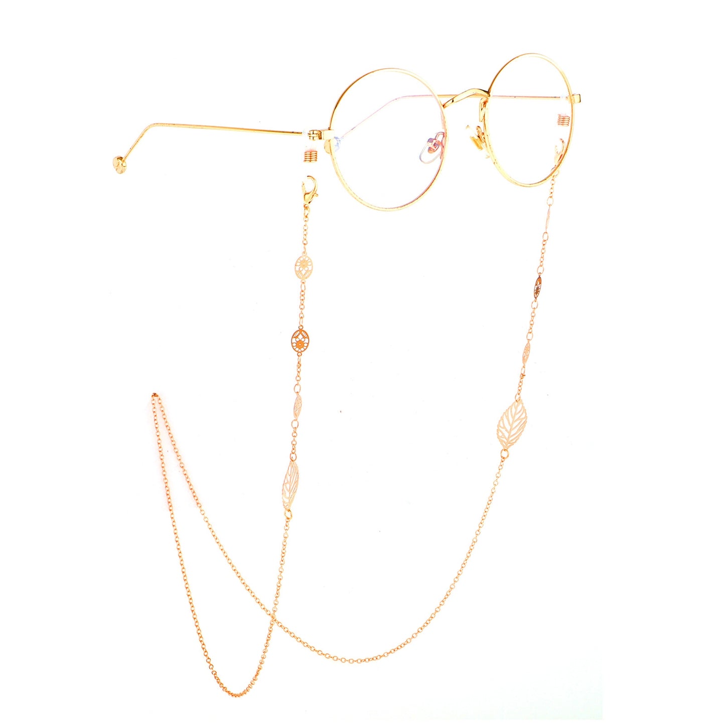 Golden Hollow Leaf Metal Glasses Chain