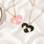 Sweetheart Couple Black Pink Pendant Necklace Set - Artistic Heart Charm Statement Necklace