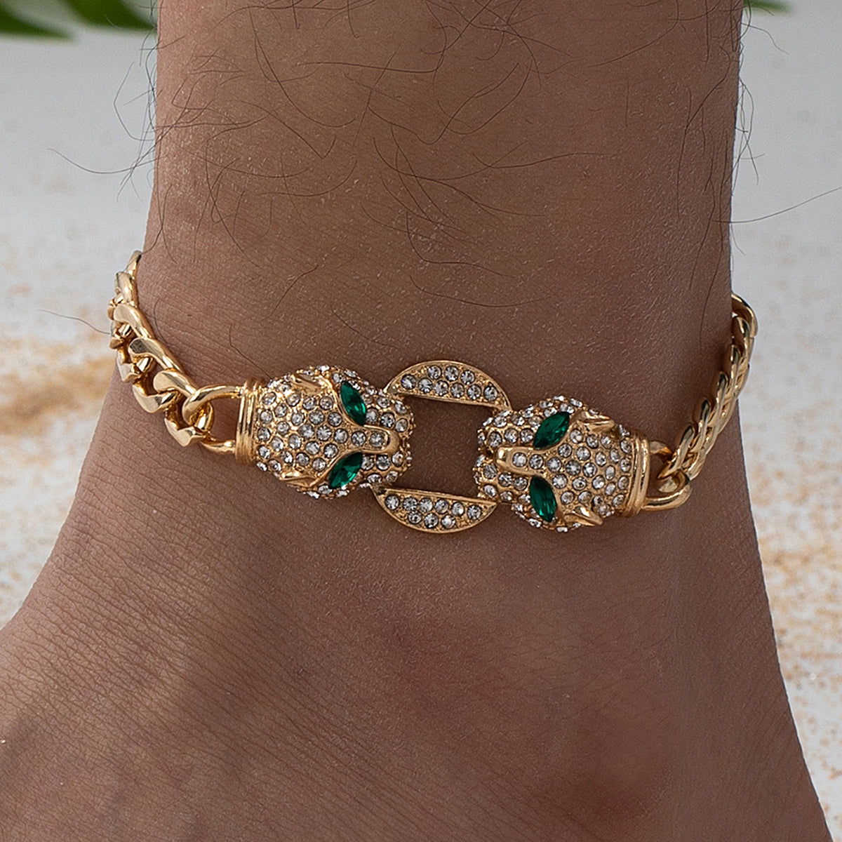 Punk Beach Modern Style Leopard Head Rhinestone Men's Anklet