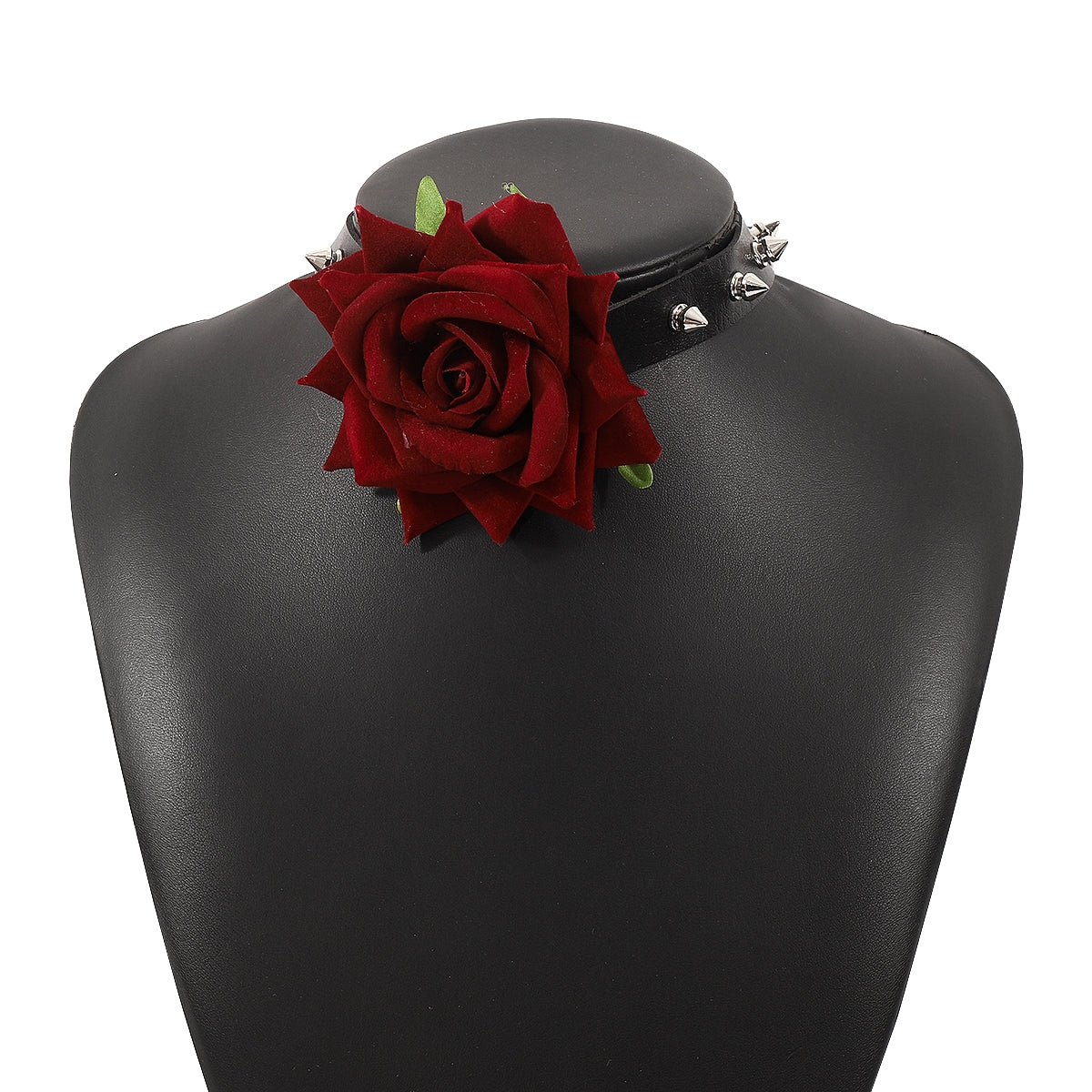 Punk Style Rose PU Leather Studded Choker Necklace for Women