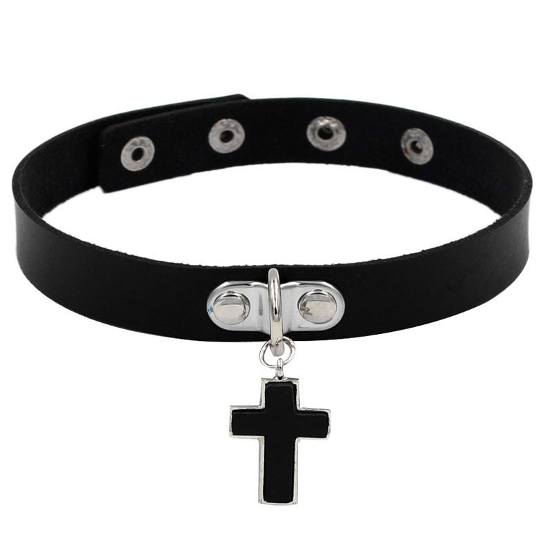 Punk Gothic Cross PU Leather Choker Necklace