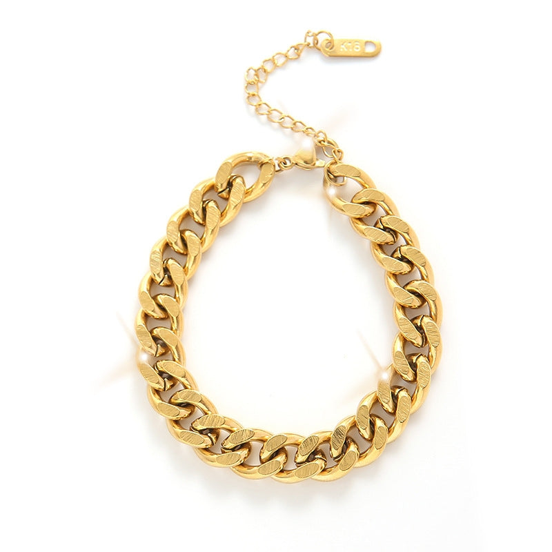 Punk Geometric Gold Plated Titanium Steel Cuban Chain Bracelet for Women