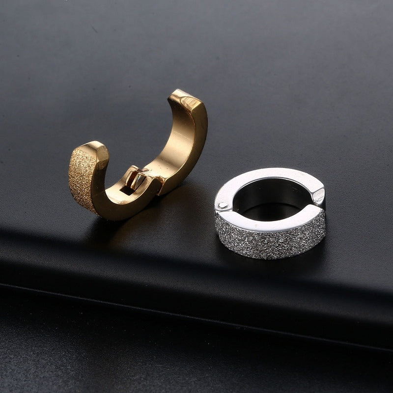 Punk Geometric Matte Titanium Steel Ear Clips for Men