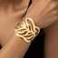 Punk Leaf Design Gold Plated Open Cuff Bracelet for Women