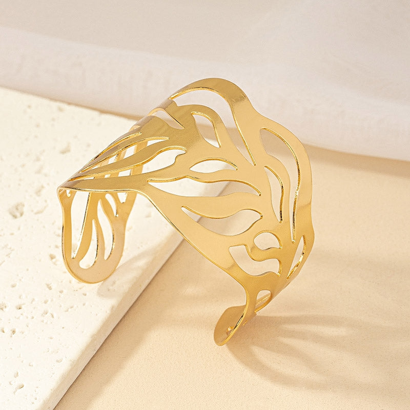 Punk Leaves Alloy Plating Gold Plated Women's Bangle