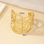 Punk Leaf Design Gold Plated Open Cuff Bracelet for Women