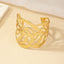 Punk Leaf Design Gold Plated Open Cuff Bracelet for Women