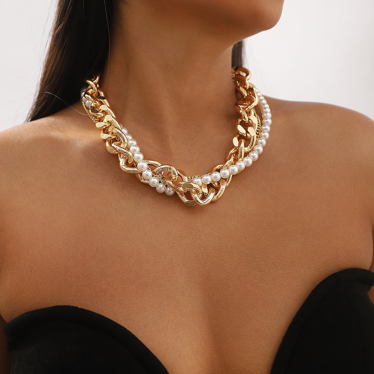 Punk Vintage Pearl Alloy Criss Cross Layered Women's Necklace