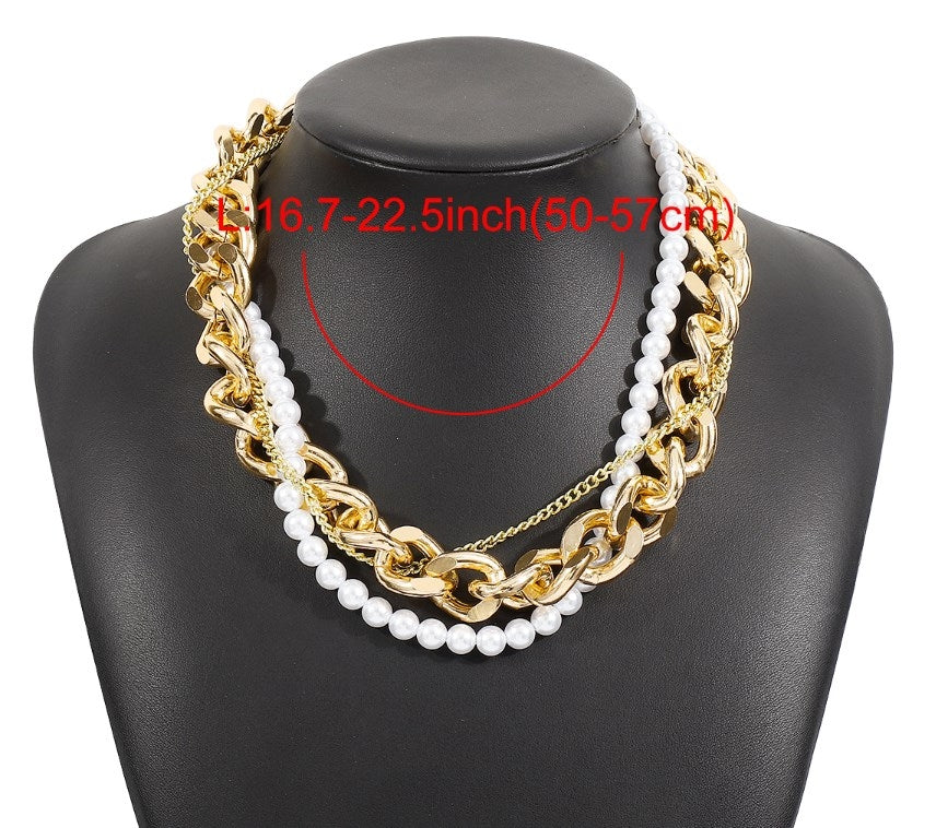 Punk Vintage Pearl Alloy Criss Cross Layered Women's Necklace