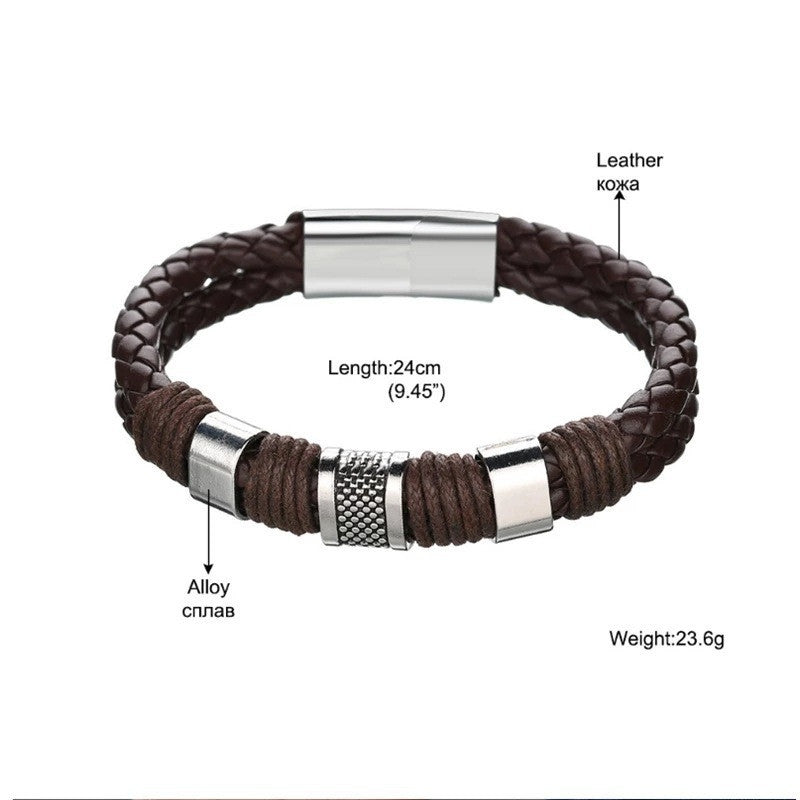 Men's Punk Style Stainless Steel and PU Leather Bracelet