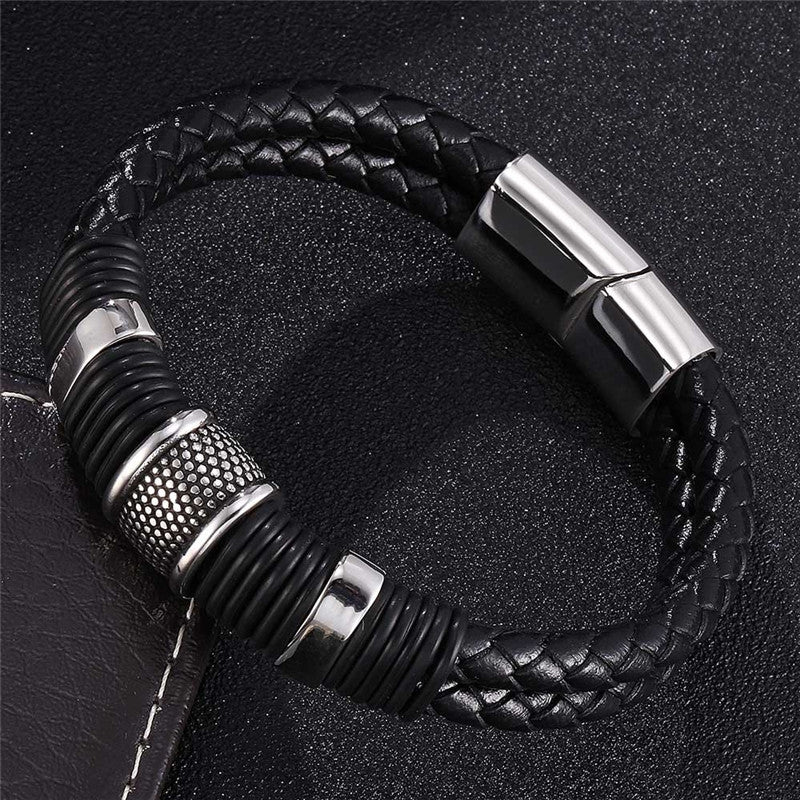Men's Punk Style Stainless Steel and PU Leather Bracelet