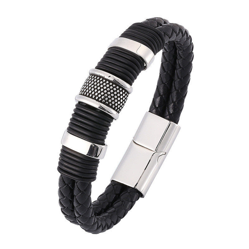 Men's Punk Style Stainless Steel and PU Leather Bracelet