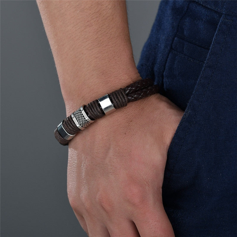 Men's Punk Style Stainless Steel and PU Leather Bracelet