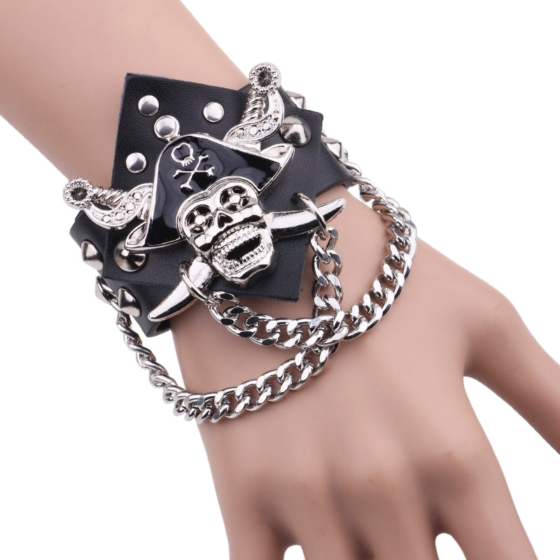 Punk Skull Leather Chain Men's Bracelet