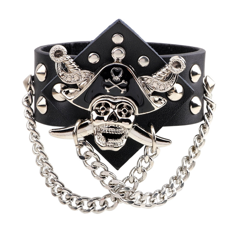 Punk Skull Leather Chain Men's Bracelet