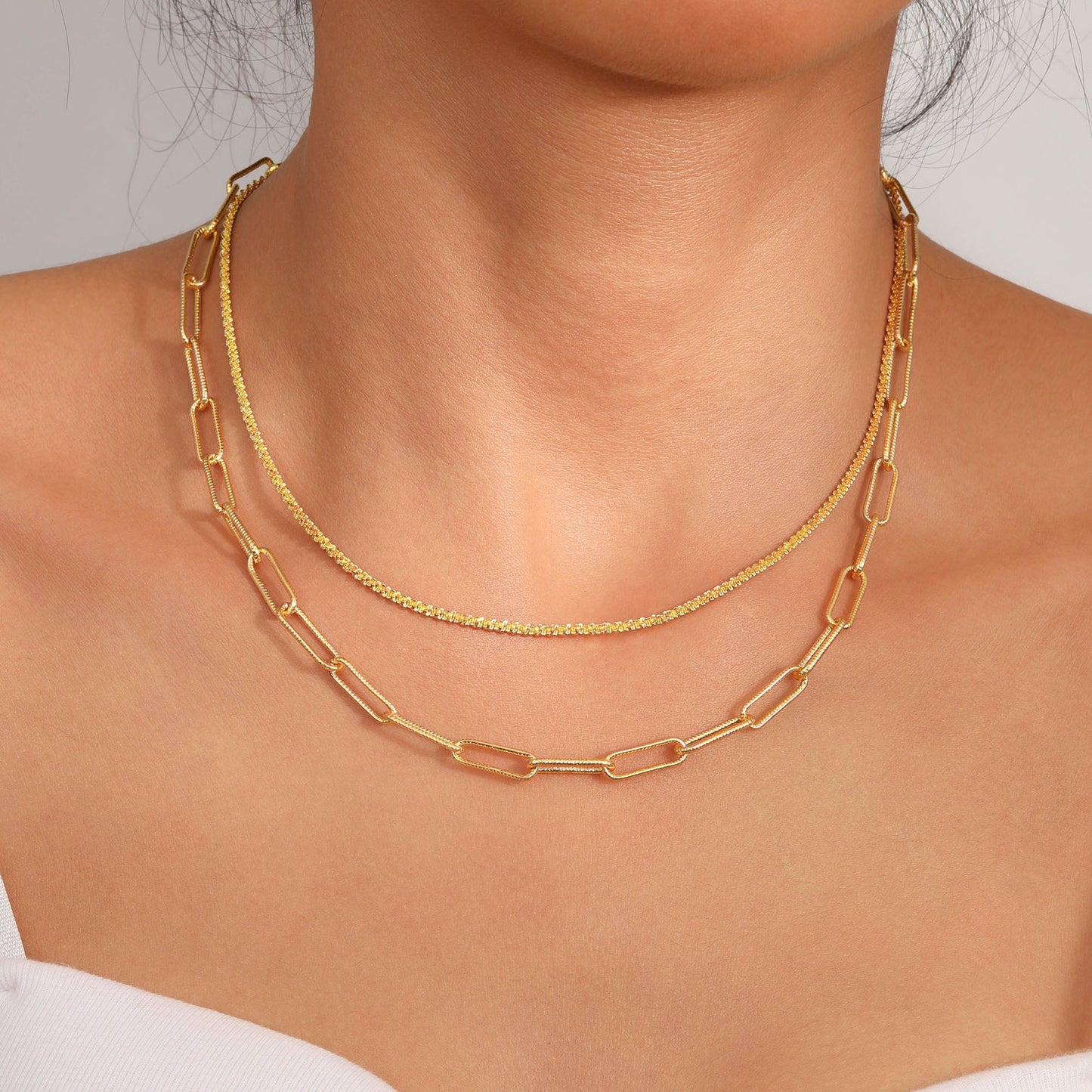 Punk Geometric Gold Plated Layered Necklace Set for Women