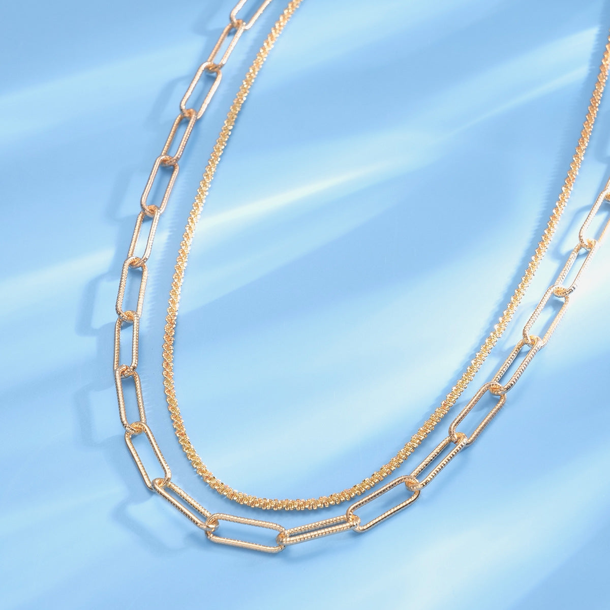 Punk Geometric Gold Plated Layered Necklace Set for Women