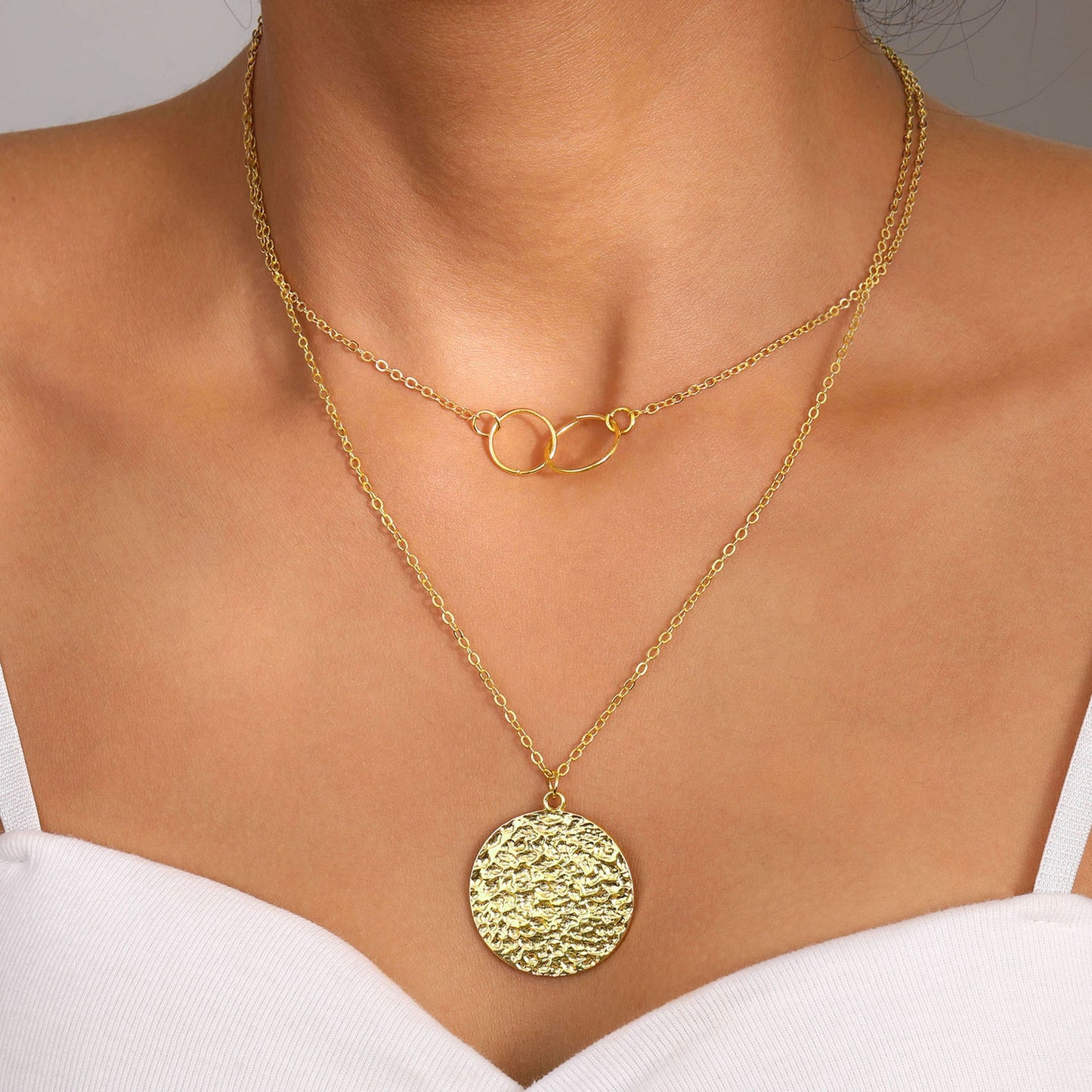 Punk Style Layered Rose Coin Pendant Necklace for Women