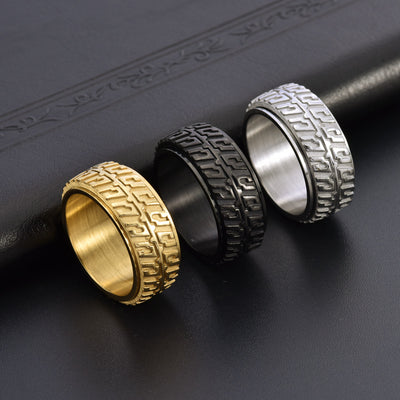 Titanium Steel Rotatable Motorcycle Tire Design Men's Punk Ring