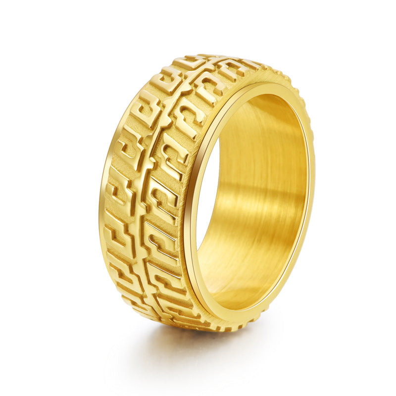 Titanium Steel Rotatable Motorcycle Tire Design Men's Punk Ring