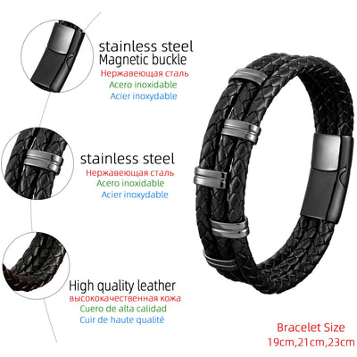 Men's Multi-Layer Punk Streetwear Stainless Steel Buckle Leather Bracelet