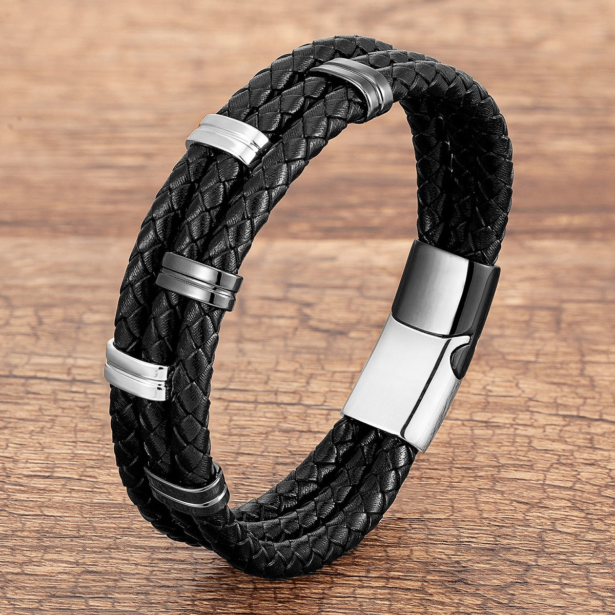 Men's Multi-Layer Punk Streetwear Stainless Steel Buckle Leather Bracelet