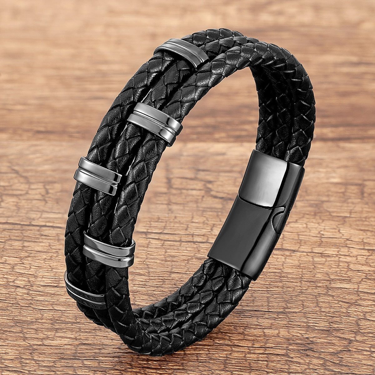 Men's Multi-Layer Punk Streetwear Stainless Steel Buckle Leather Bracelet