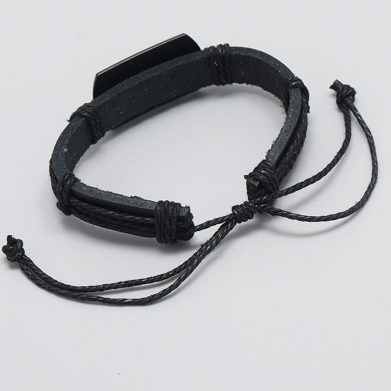 Punk Men's Black Wolf Head Multi-layer Braided Leather Bracelet