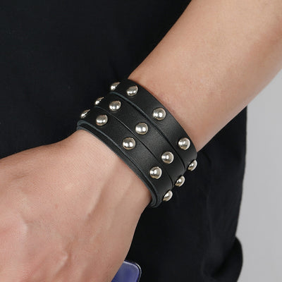 Punk Style Men's Wide Leather Bracelet with Rivets - European and American Trend Cowhide Jewelry