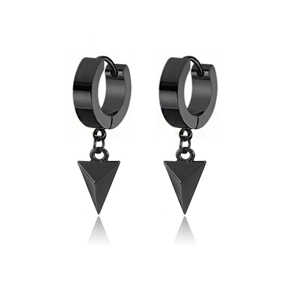 Punk Triangle Pendant Titanium Steel Hoop Earrings