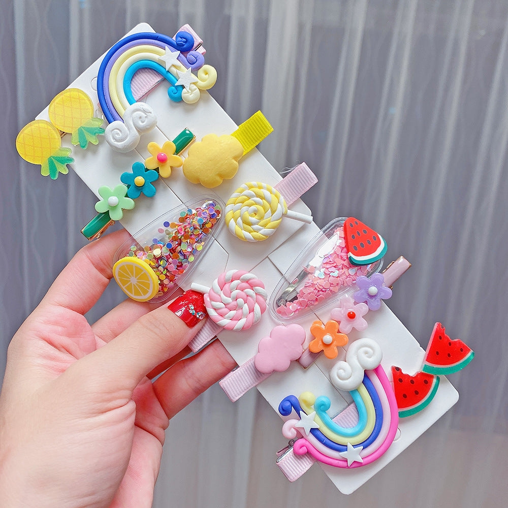 Rainbow Candy Color Cartoon Hair Clips Set for Kids - 10 Pieces