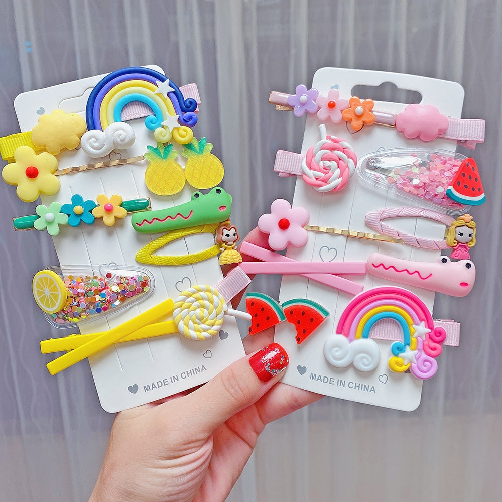 Rainbow Candy Color Cartoon Hair Clips Set for Kids - 10 Pieces