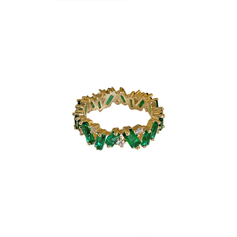 Emerald Zircon Ring with Real Gold Electroplating - Unique Luxury Fashion Statement Jewelry