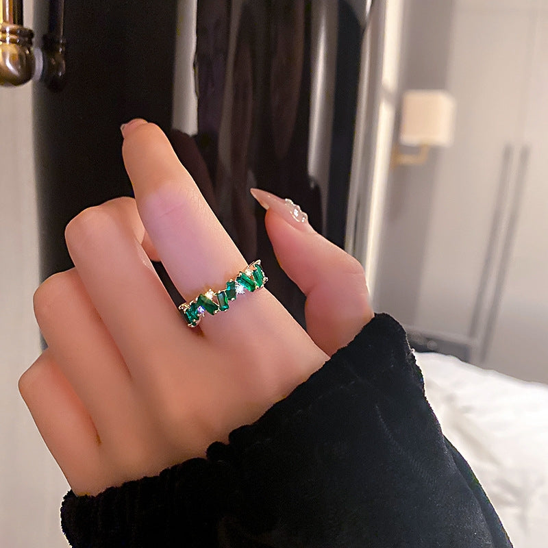 Emerald Zircon Ring with Real Gold Electroplating - Unique Luxury Fashion Statement Jewelry