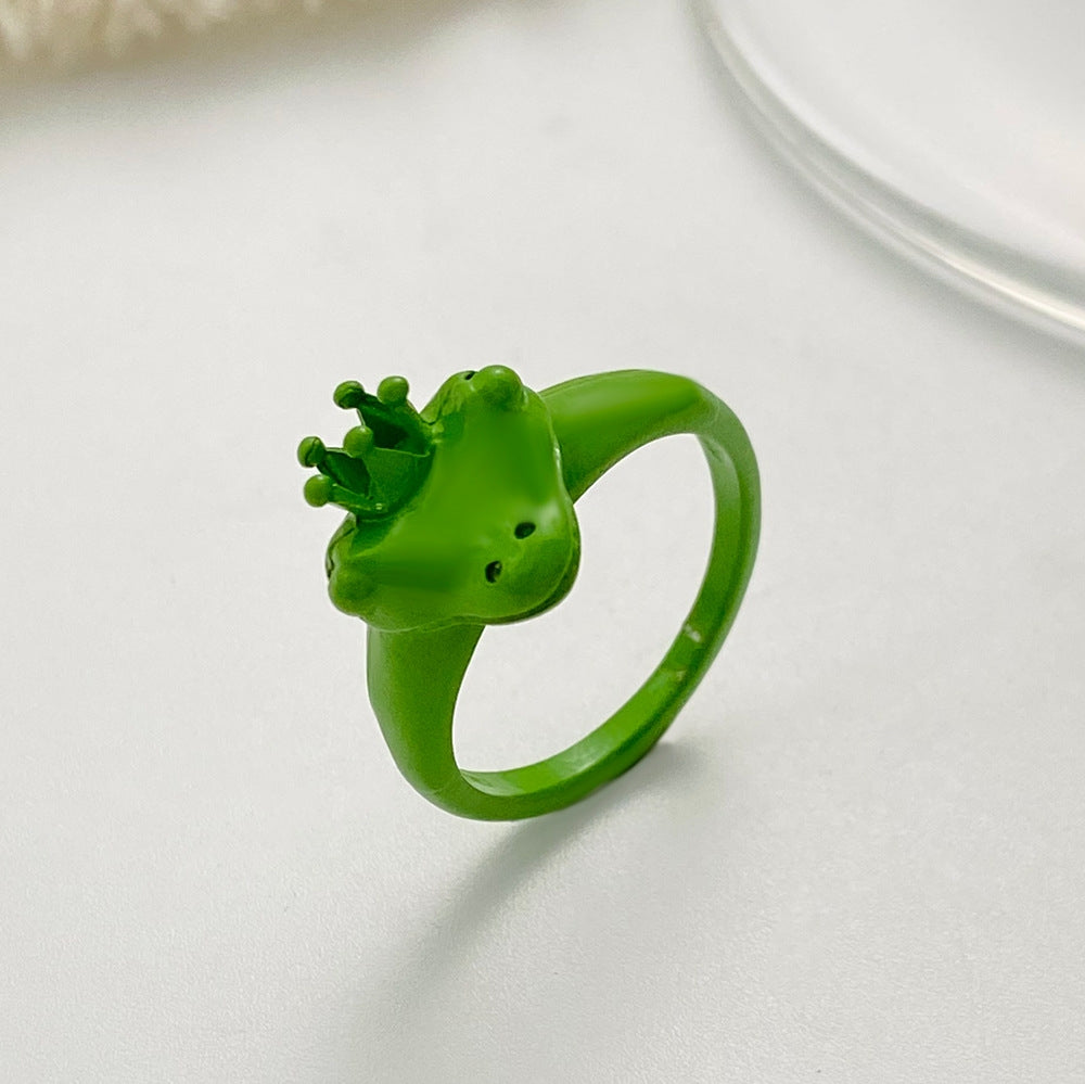 Retro Alloy Crown Frog Ring - Minimalist Cute Design