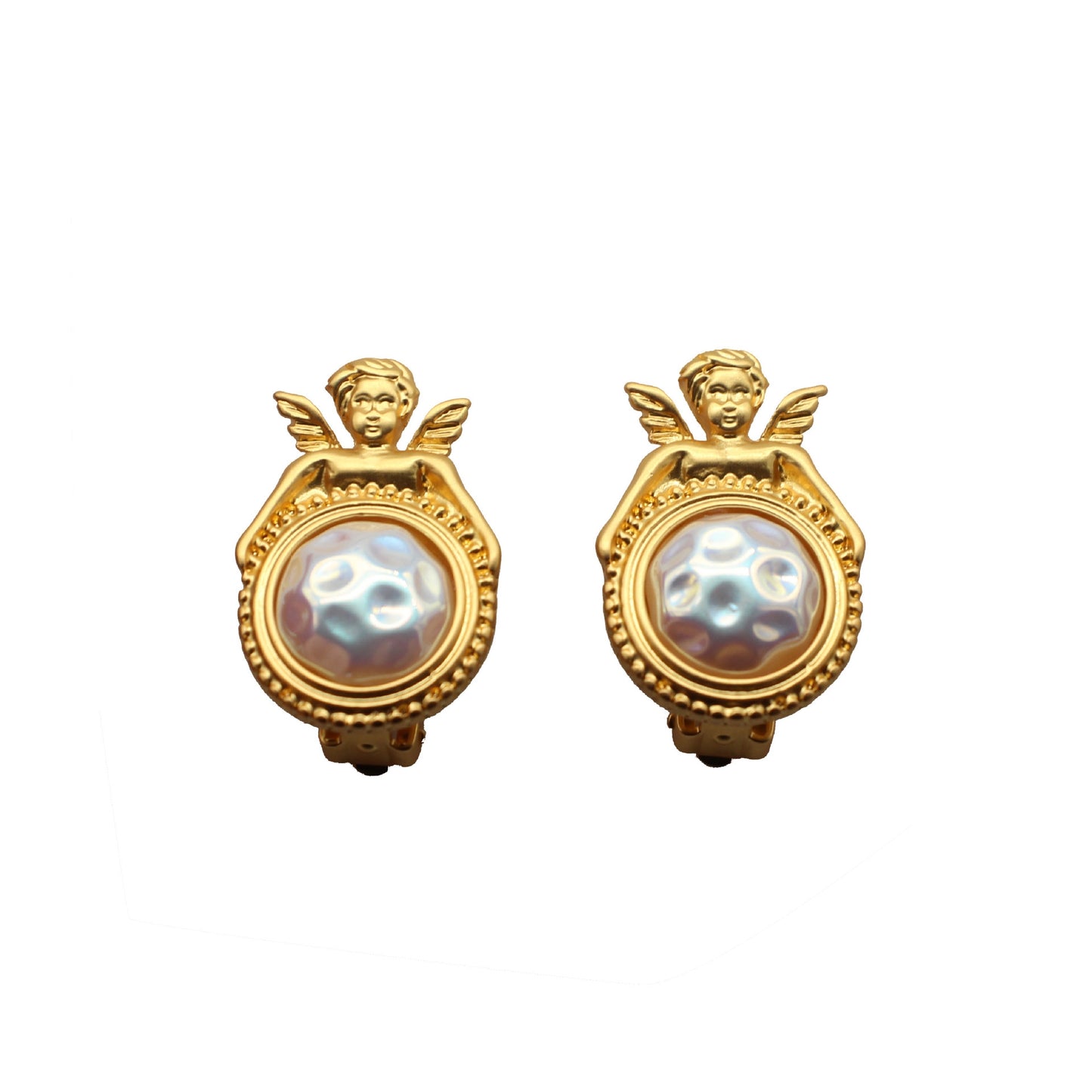 Retro Baroque Angel Pearl Inlay Women's Ear Clips - European Court Style