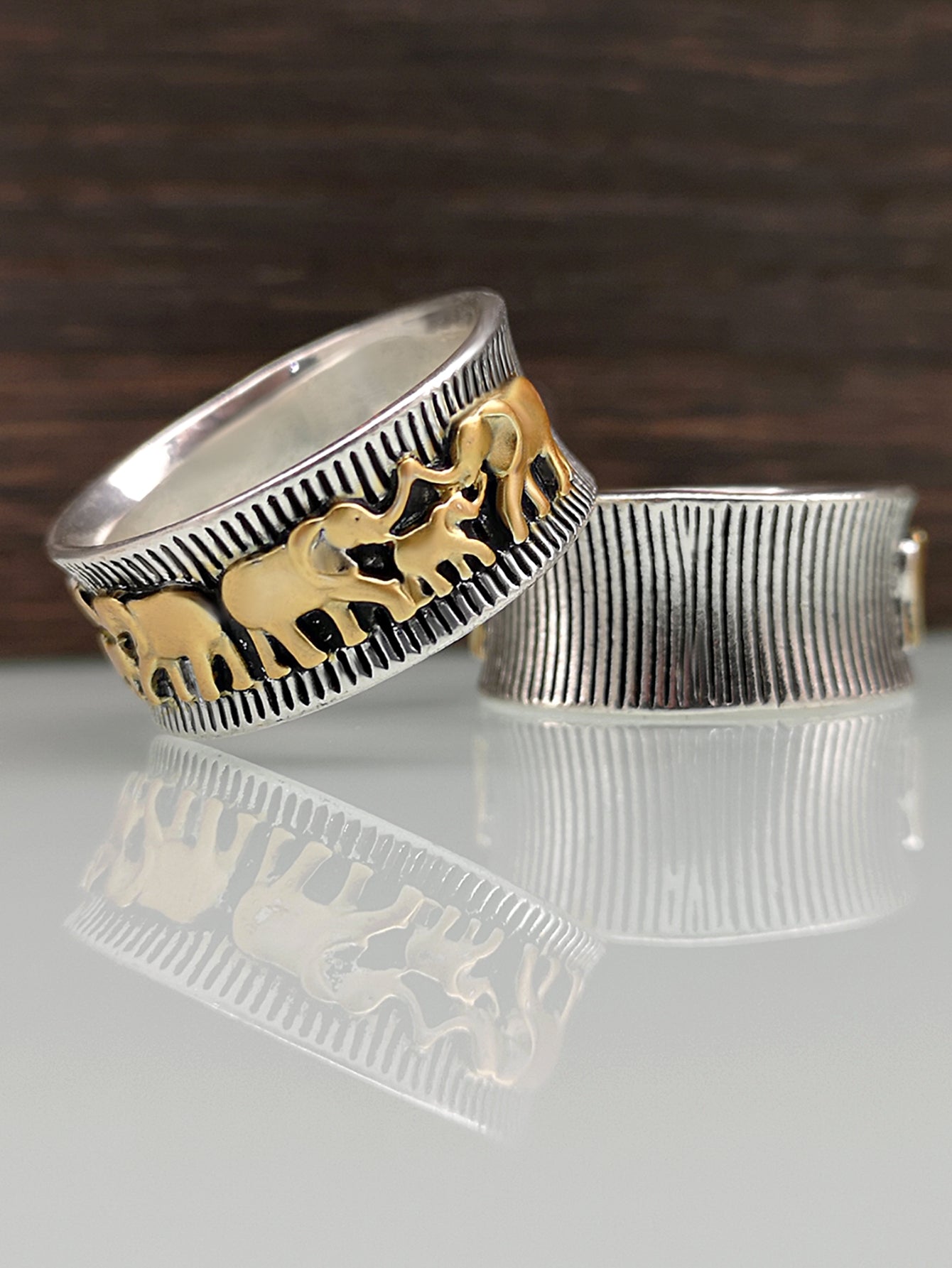 Retro Elephant Couple Ring 925 Two-tone Gold-plated Alloy