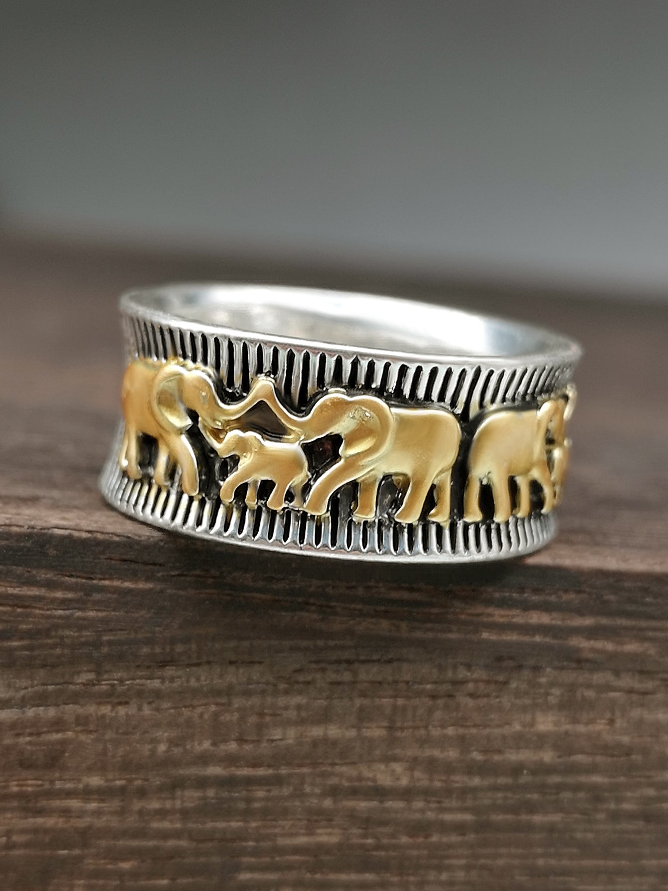 Retro Elephant Couple Ring 925 Two-tone Gold-plated Alloy