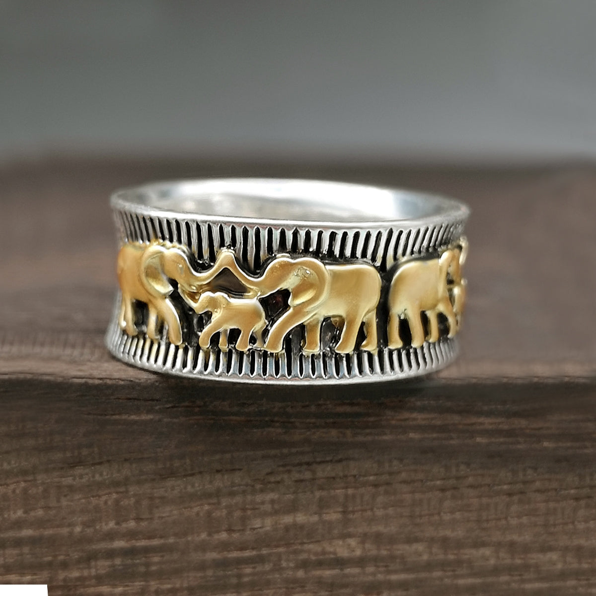 Retro Elephant Couple Ring 925 Two-tone Gold-plated Alloy