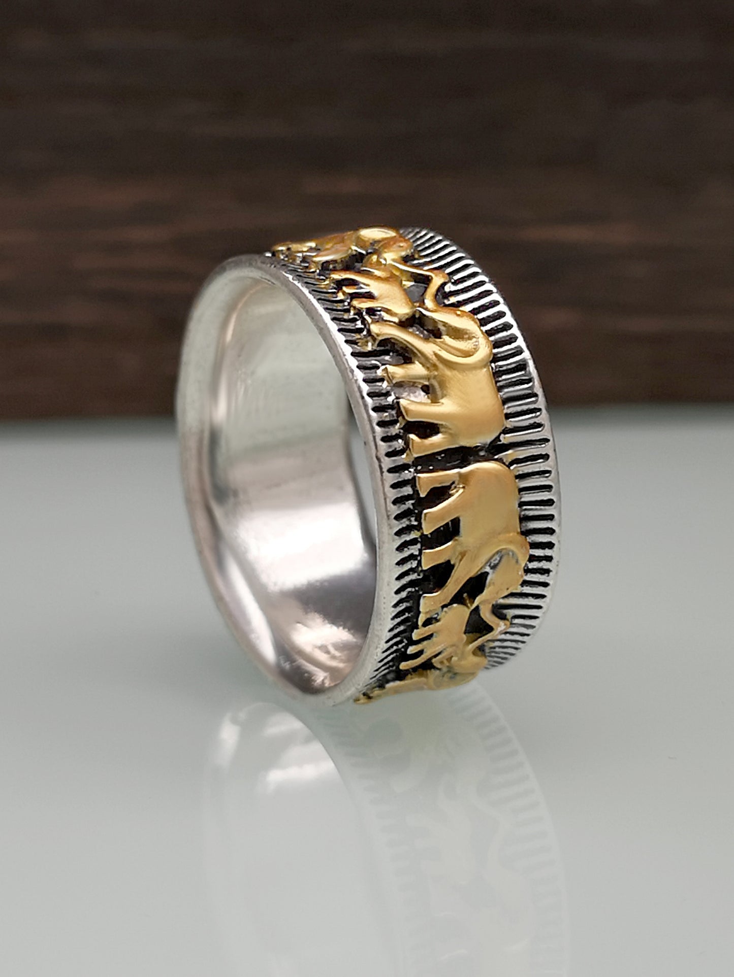 Retro Elephant Couple Ring 925 Two-tone Gold-plated Alloy