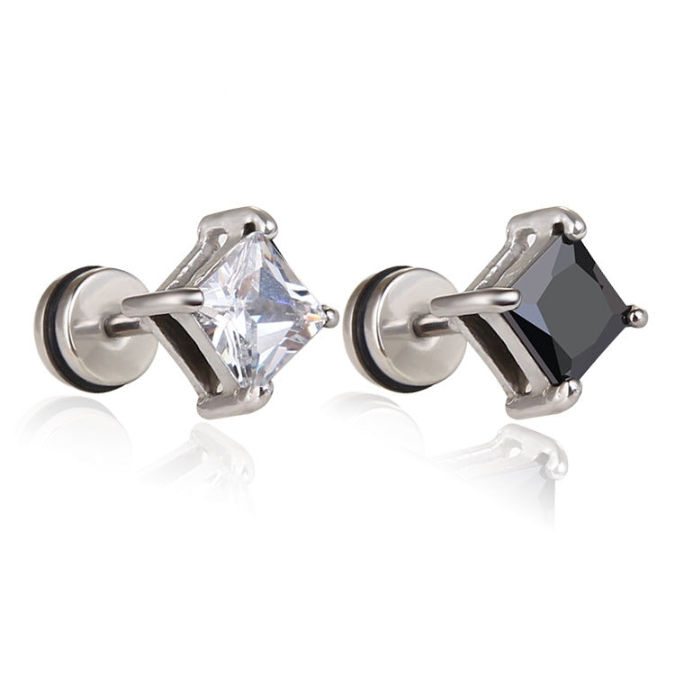 Retro Black Zircon Cross Titanium Steel Stud Earrings for Men