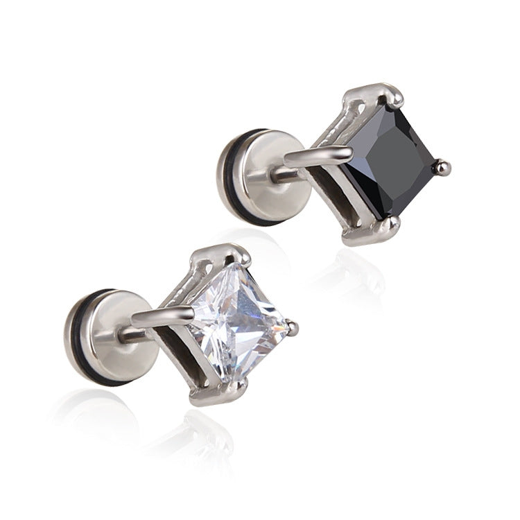 Retro Black Zircon Cross Titanium Steel Stud Earrings for Men