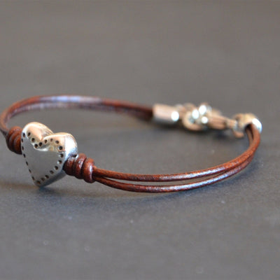 Retro Bohemian Heart Leather Rope Bracelet, Vintage Minimalist Love Stitching Design