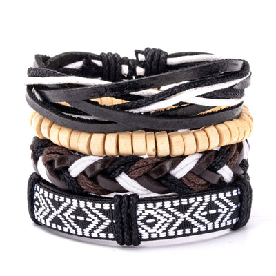 Bohemian Multicolor Beaded Leather Braided Unisex Bracelet Set