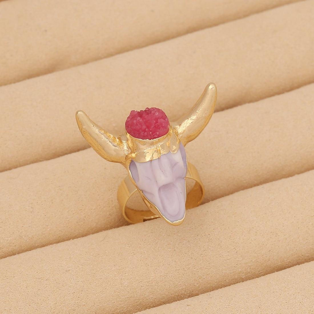 Retro Bohemian Cattle Head Alloy Resin Women's Open Ring