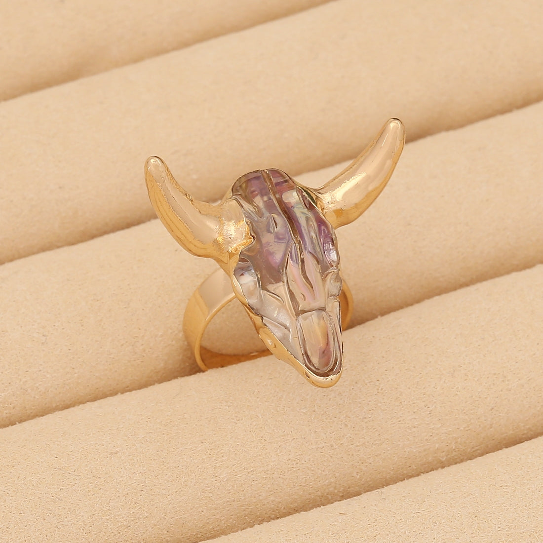 Retro Bohemian Cattle Head Alloy Resin Women's Open Ring