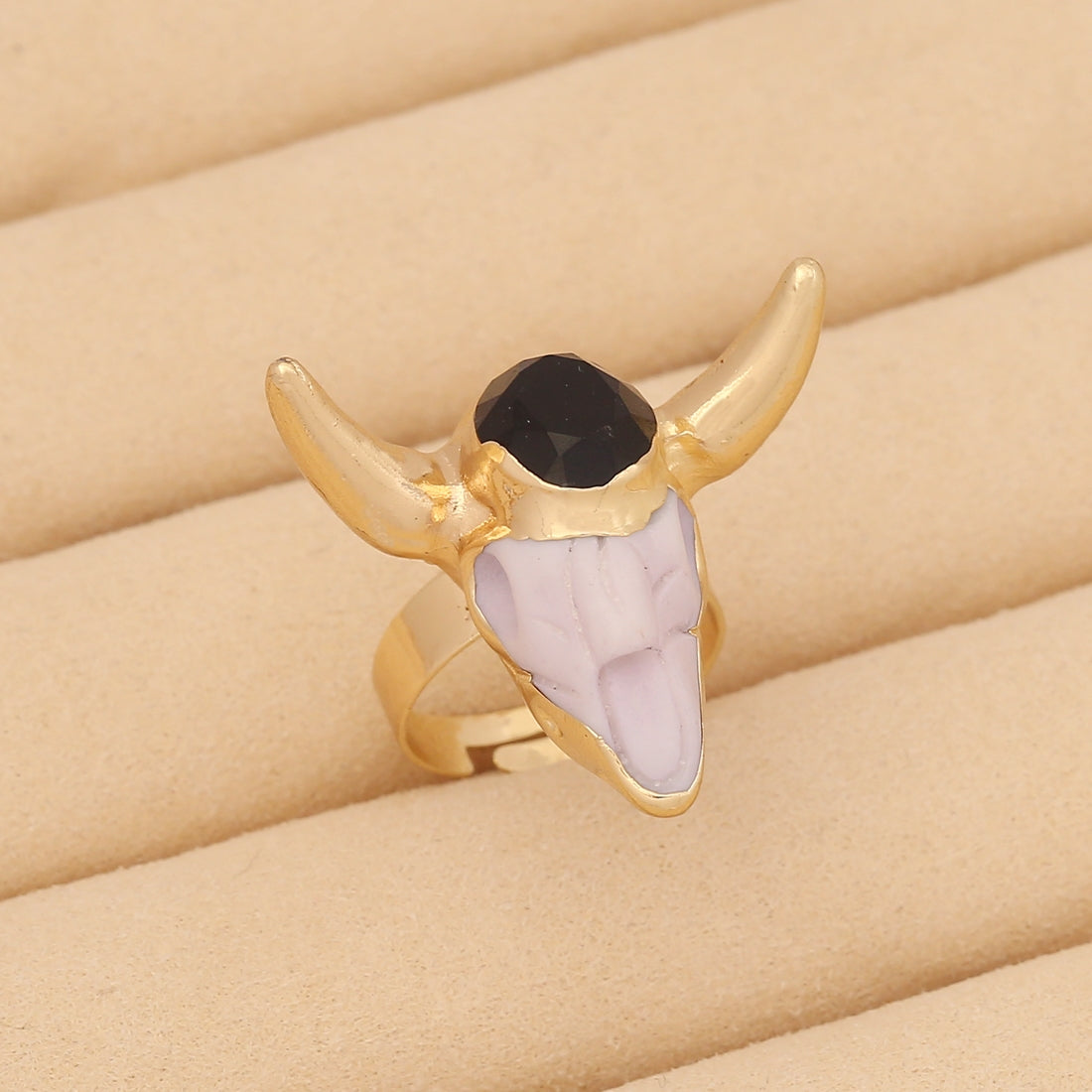 Retro Bohemian Cattle Head Alloy Resin Women's Open Ring